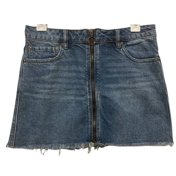 Free People Denim Cut off Skirt size US 4 Full Front Zipper 100% Cotton - Picture 1 of 4